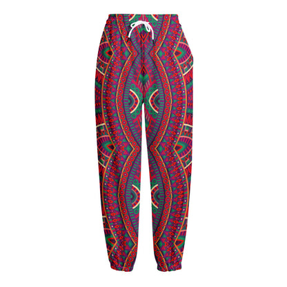 Red Tribal Ethnic Mandala Print Fleece Lined Knit Pants