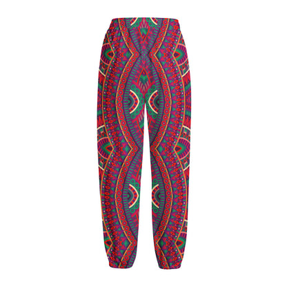 Red Tribal Ethnic Mandala Print Fleece Lined Knit Pants