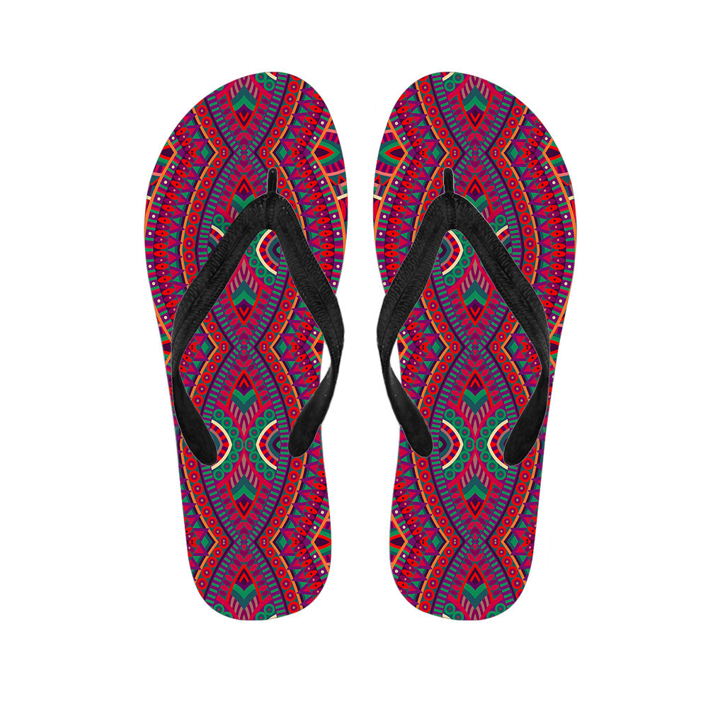 Red Tribal Ethnic Mandala Print Flip Flops