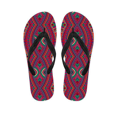 Red Tribal Ethnic Mandala Print Flip Flops