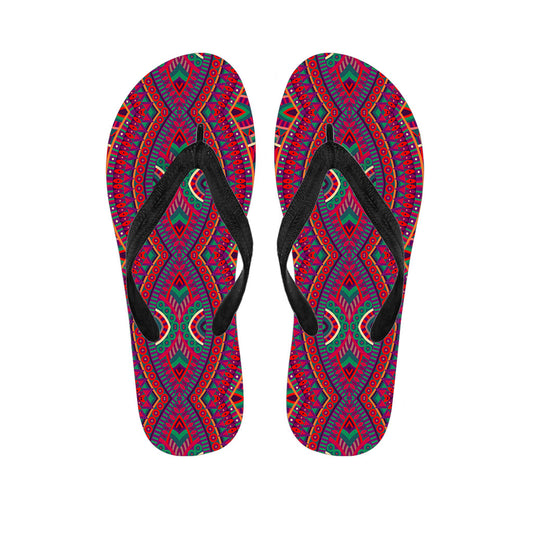 Red Tribal Ethnic Mandala Print Flip Flops