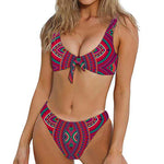 Red Tribal Ethnic Mandala Print Front Bow Tie Bikini