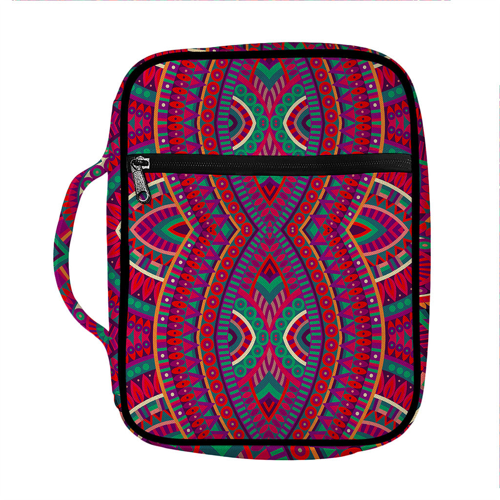 Red Tribal Ethnic Mandala Print Front Pocket Bible Bag