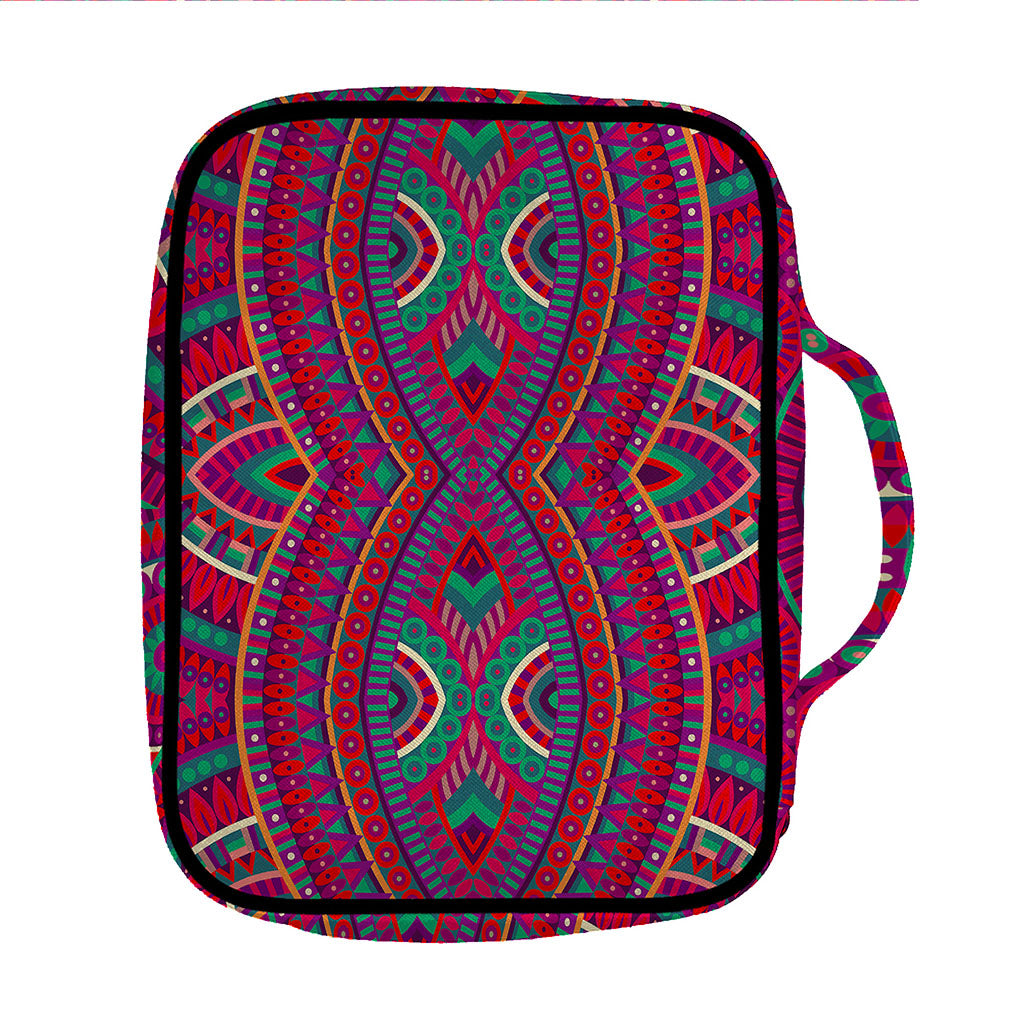 Red Tribal Ethnic Mandala Print Front Pocket Bible Bag