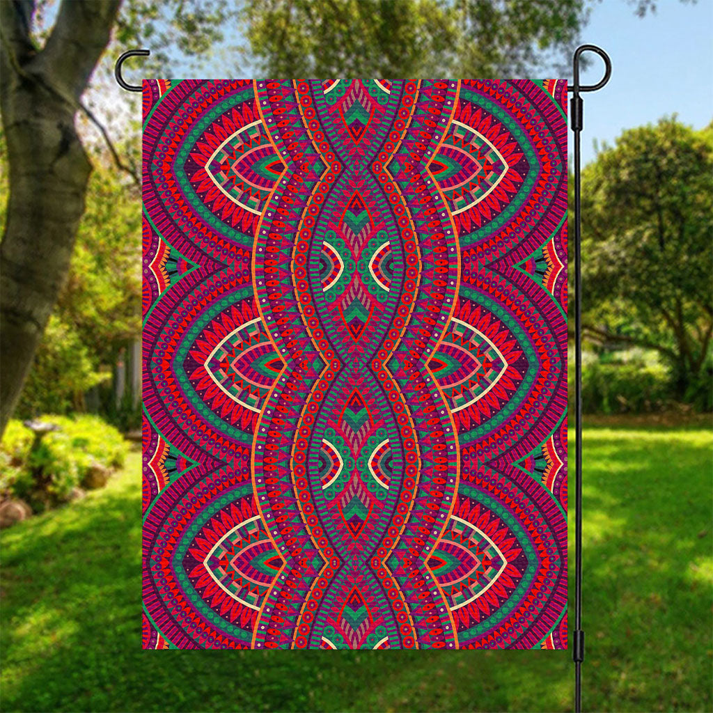 Red Tribal Ethnic Mandala Print Garden Flag