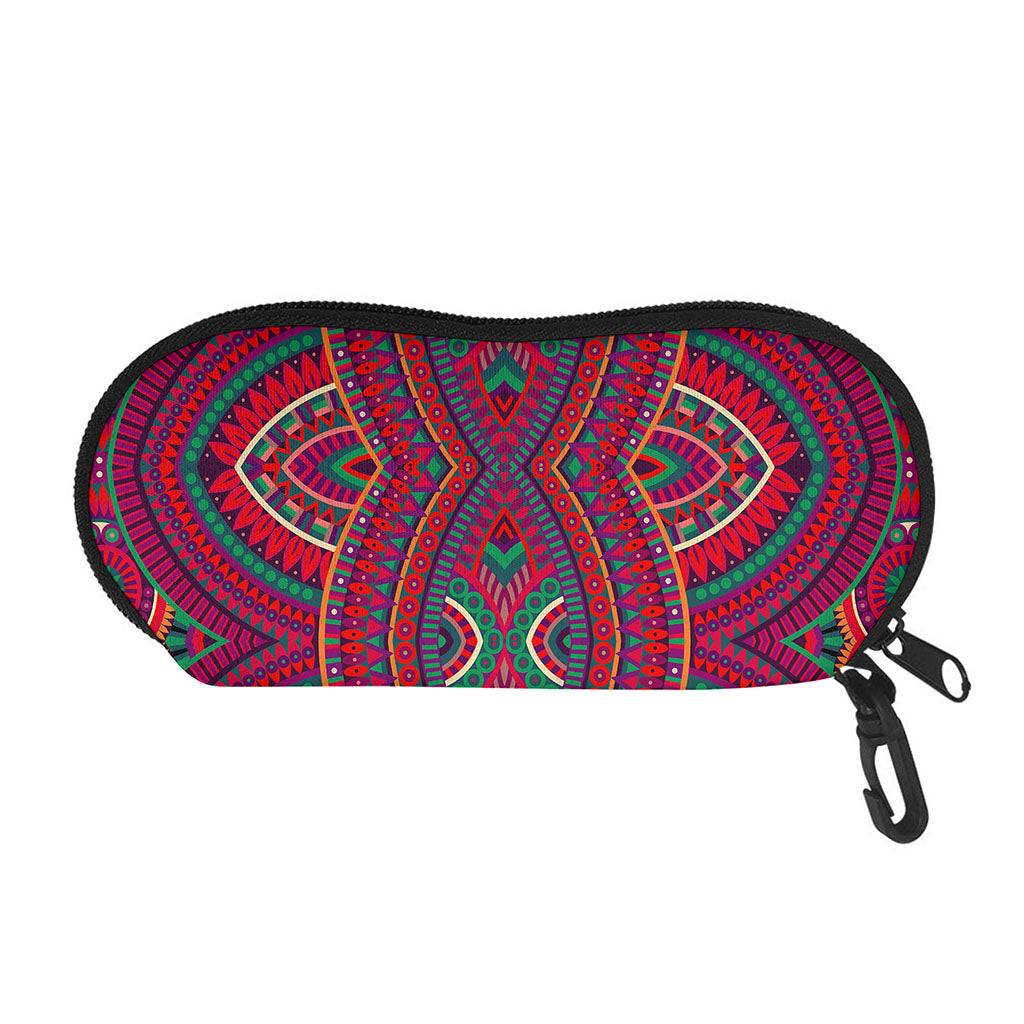 Red Tribal Ethnic Mandala Print Glasses Case
