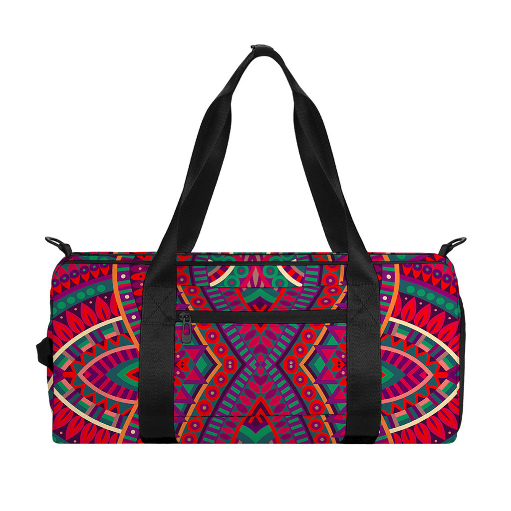 Red Tribal Ethnic Mandala Print Gym Bag