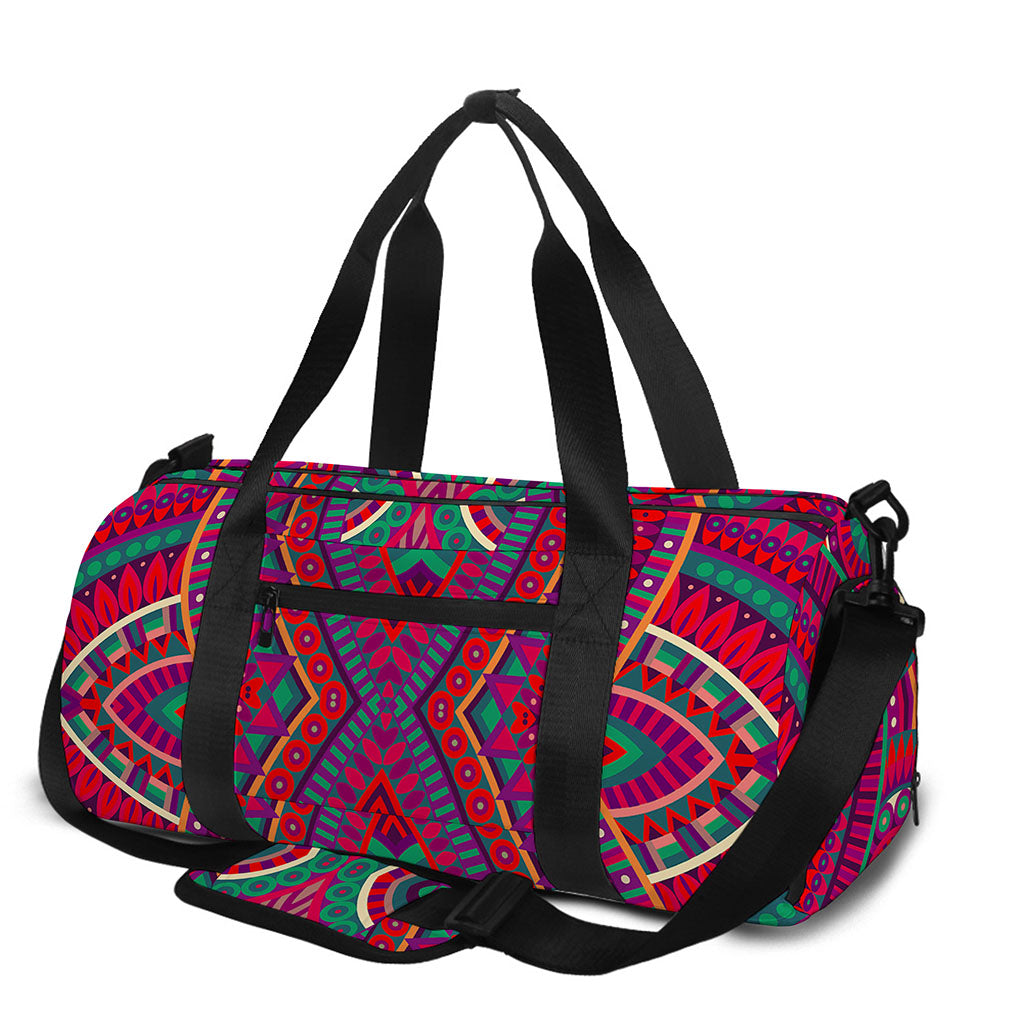 Red Tribal Ethnic Mandala Print Gym Bag