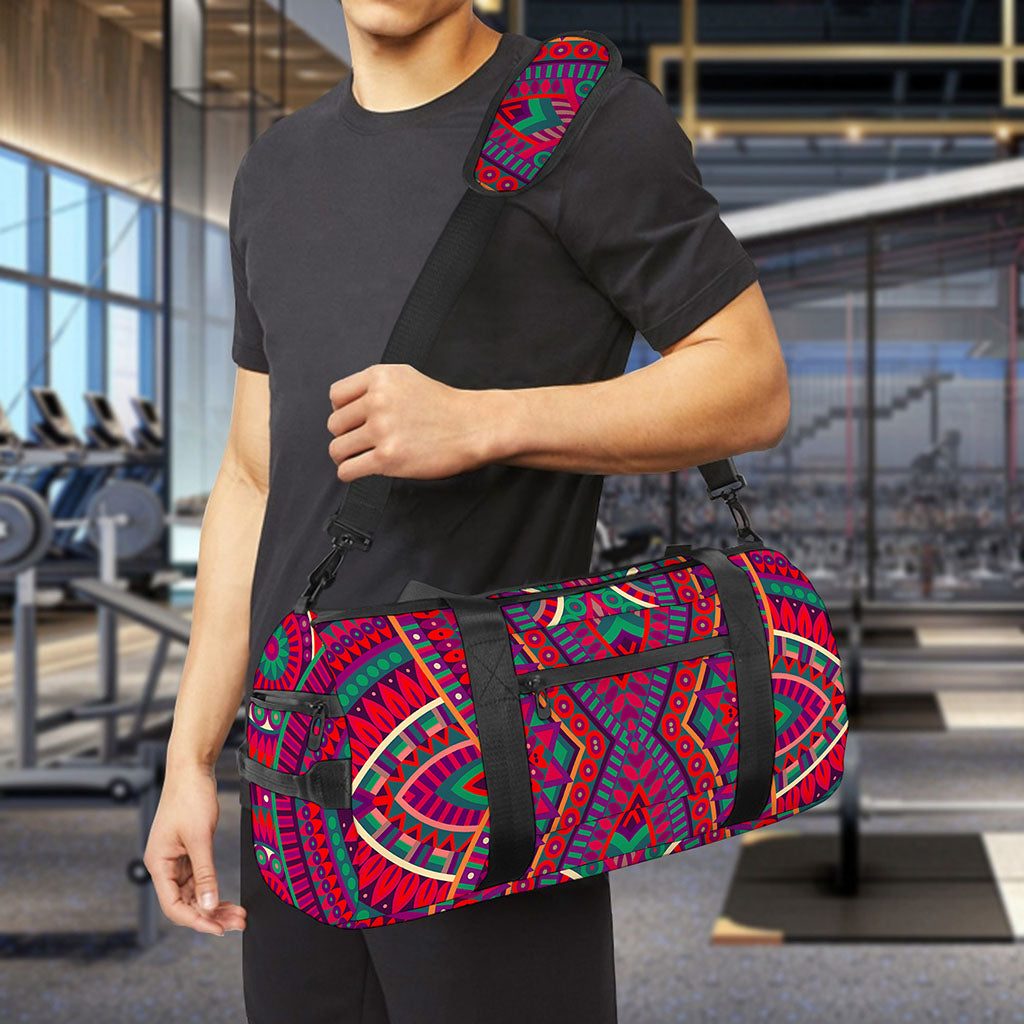 Red Tribal Ethnic Mandala Print Gym Bag