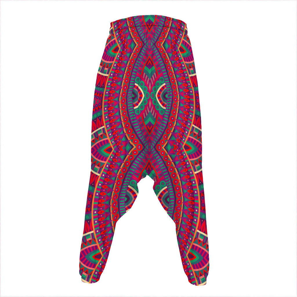 Red Tribal Ethnic Mandala Print Hammer Pants