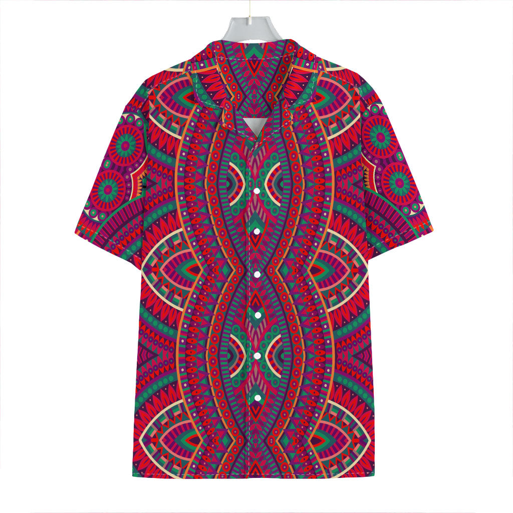 Red Tribal Ethnic Mandala Print Hawaiian Shirt