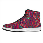 Red Tribal Ethnic Mandala Print High Top Leather Sneakers