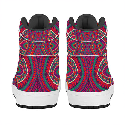Red Tribal Ethnic Mandala Print High Top Leather Sneakers