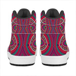 Red Tribal Ethnic Mandala Print High Top Leather Sneakers