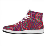 Red Tribal Ethnic Mandala Print High Top Leather Sneakers