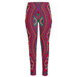 Red Tribal Ethnic Mandala Print High-Waisted Pocket Leggings