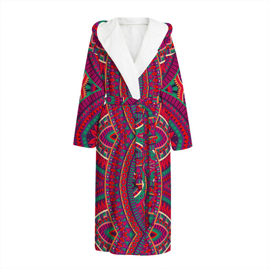 Red Tribal Ethnic Mandala Print Hooded Bathrobe