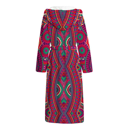 Red Tribal Ethnic Mandala Print Hooded Bathrobe