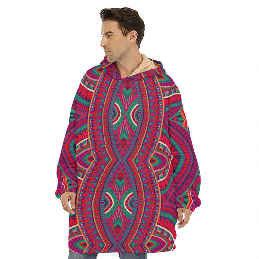 Red Tribal Ethnic Mandala Print Hoodie Blanket
