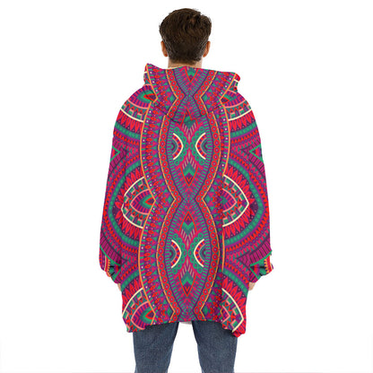 Red Tribal Ethnic Mandala Print Hoodie Blanket