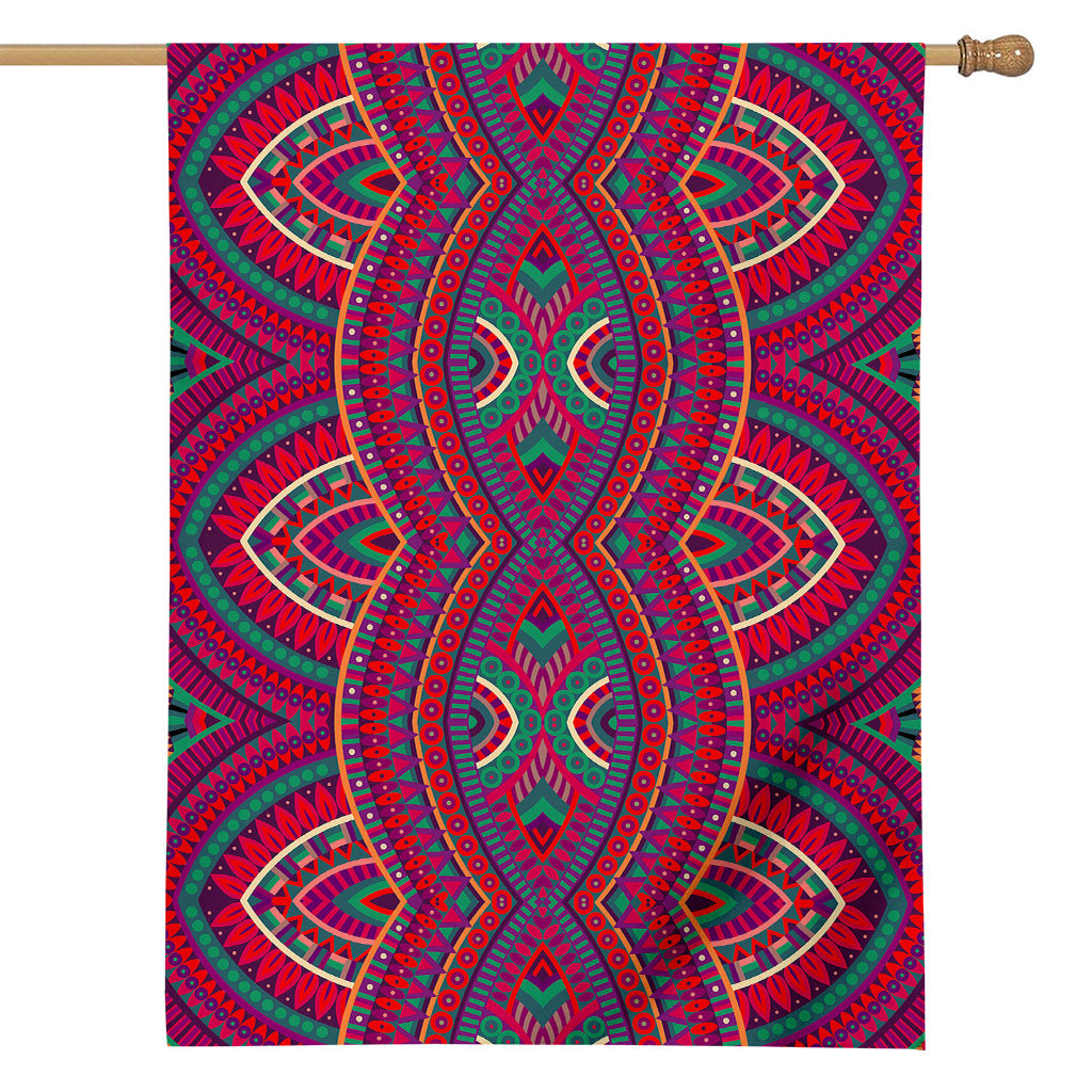 Red Tribal Ethnic Mandala Print House Flag