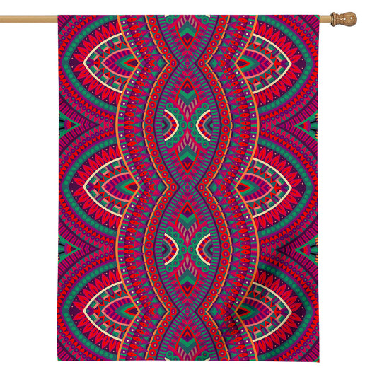 Red Tribal Ethnic Mandala Print House Flag
