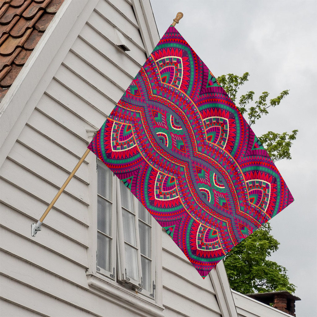 Red Tribal Ethnic Mandala Print House Flag
