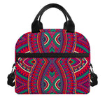 Red Tribal Ethnic Mandala Print Insulated Lunch Bag