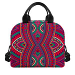 Red Tribal Ethnic Mandala Print Insulated Lunch Bag