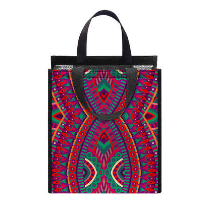Red Tribal Ethnic Mandala Print Insulated Lunch Tote