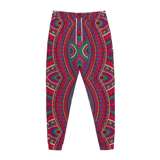 Red Tribal Ethnic Mandala Print Jogger Pants
