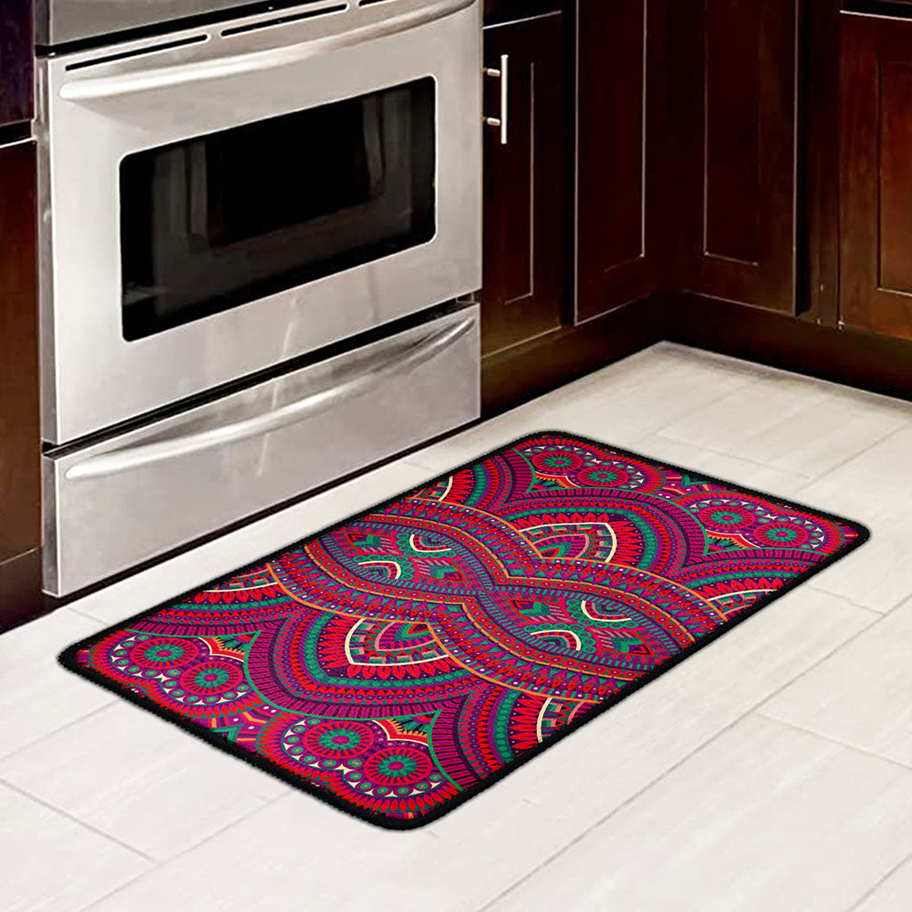 Red Tribal Ethnic Mandala Print Kitchen Mat