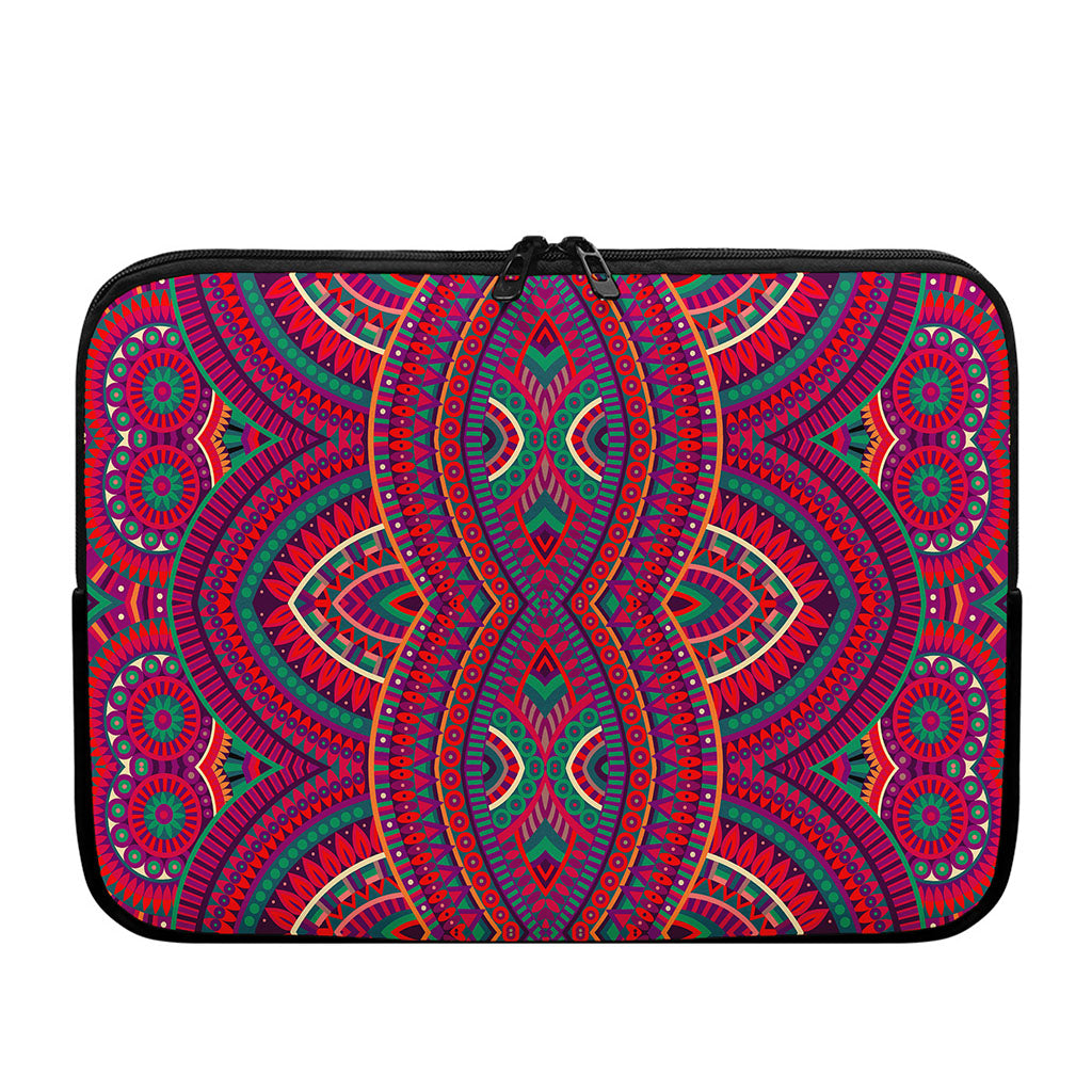 Red Tribal Ethnic Mandala Print Laptop Sleeve