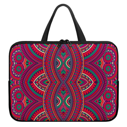 Red Tribal Ethnic Mandala Print Laptop Sleeve With Handle