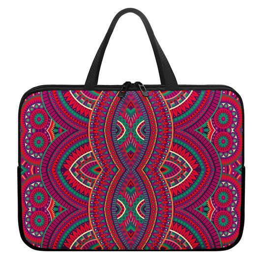 Red Tribal Ethnic Mandala Print Laptop Sleeve With Handle