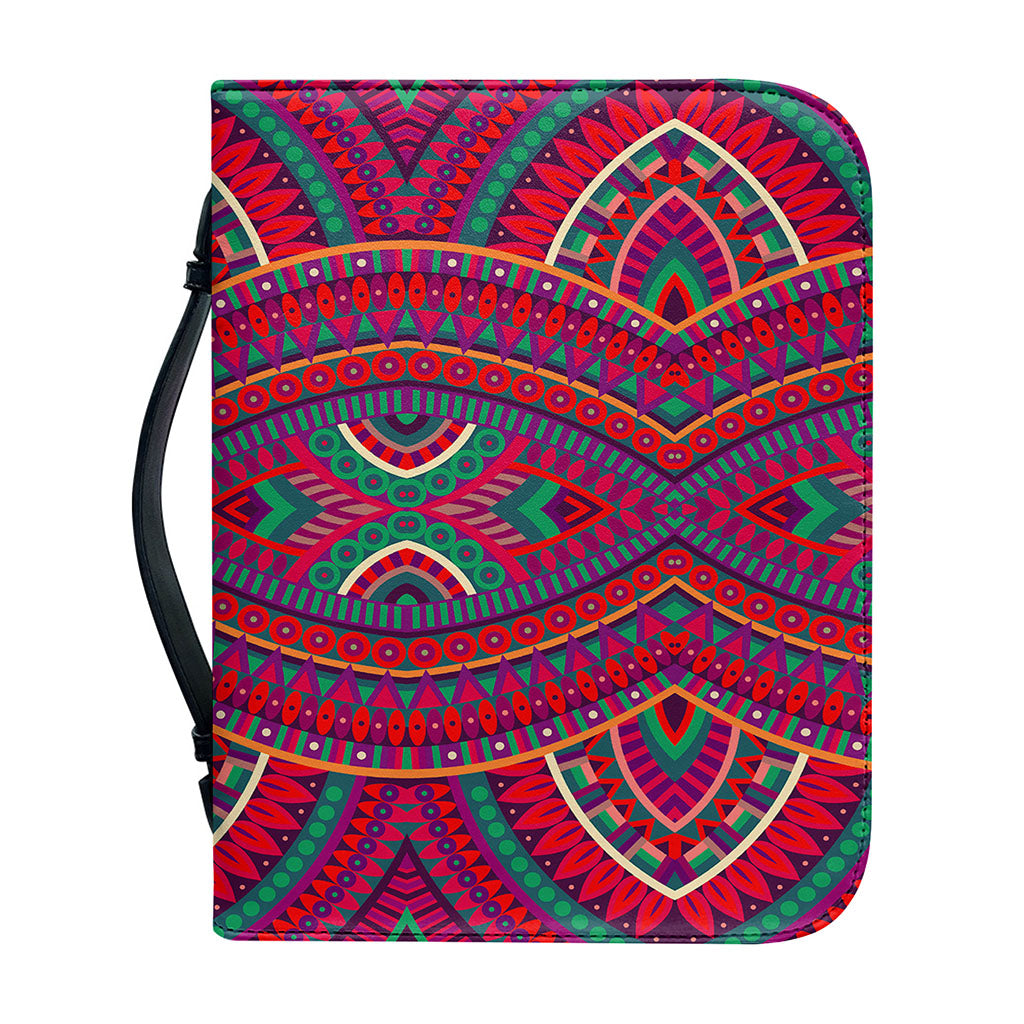 Red Tribal Ethnic Mandala Print Leather Bible Cover