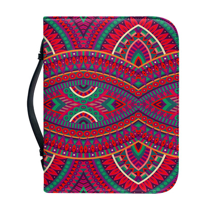 Red Tribal Ethnic Mandala Print Leather Bible Cover