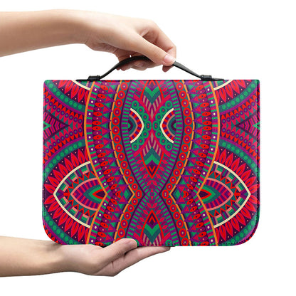 Red Tribal Ethnic Mandala Print Leather Bible Cover