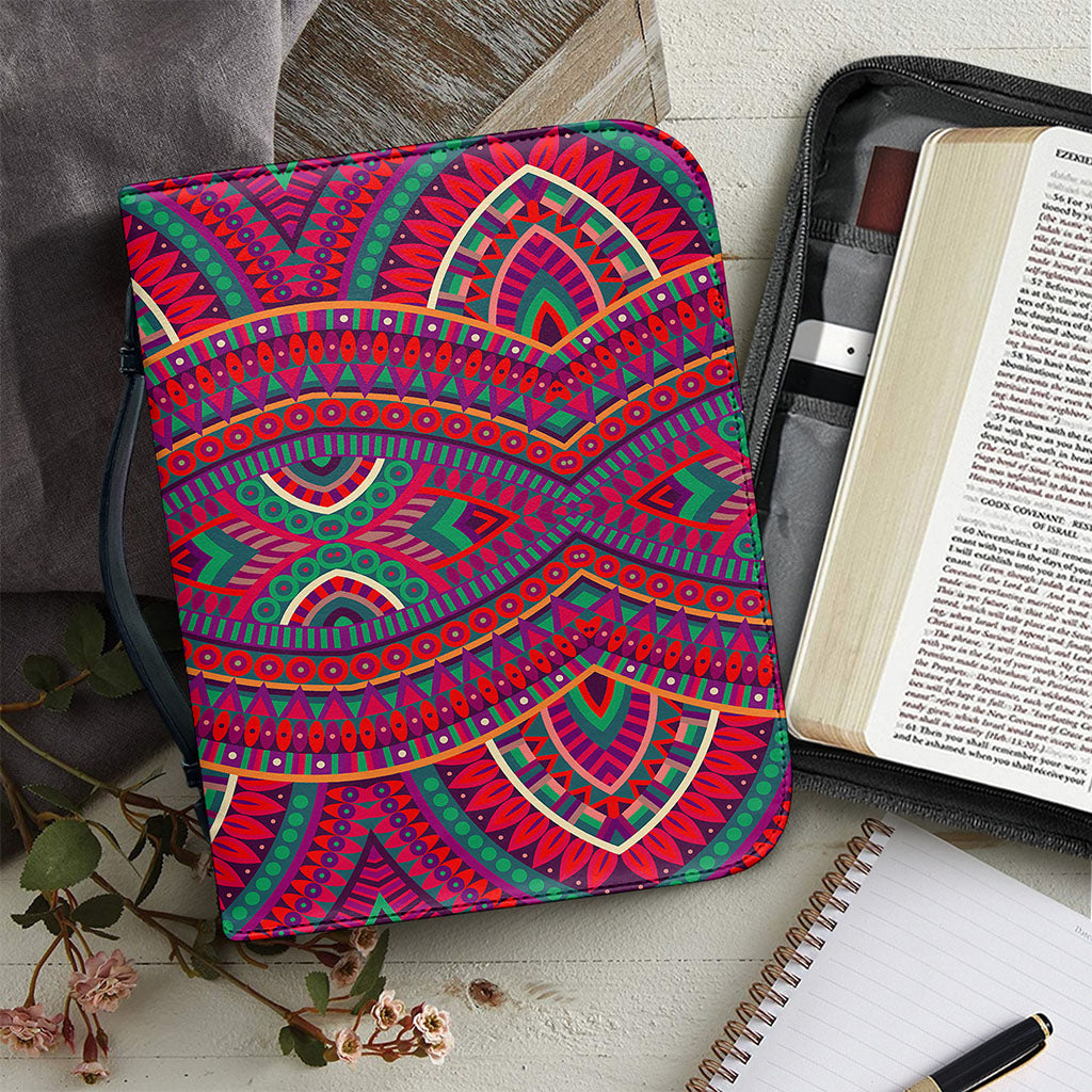 Red Tribal Ethnic Mandala Print Leather Bible Cover