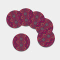Red Tribal Ethnic Mandala Print Leather Coaster Set
