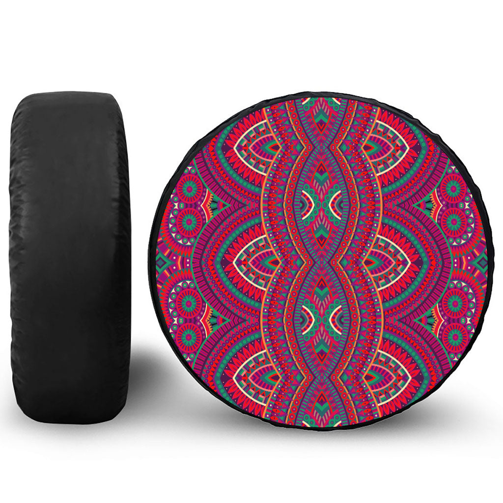 Red Tribal Ethnic Mandala Print Leather Spare Tire Cover