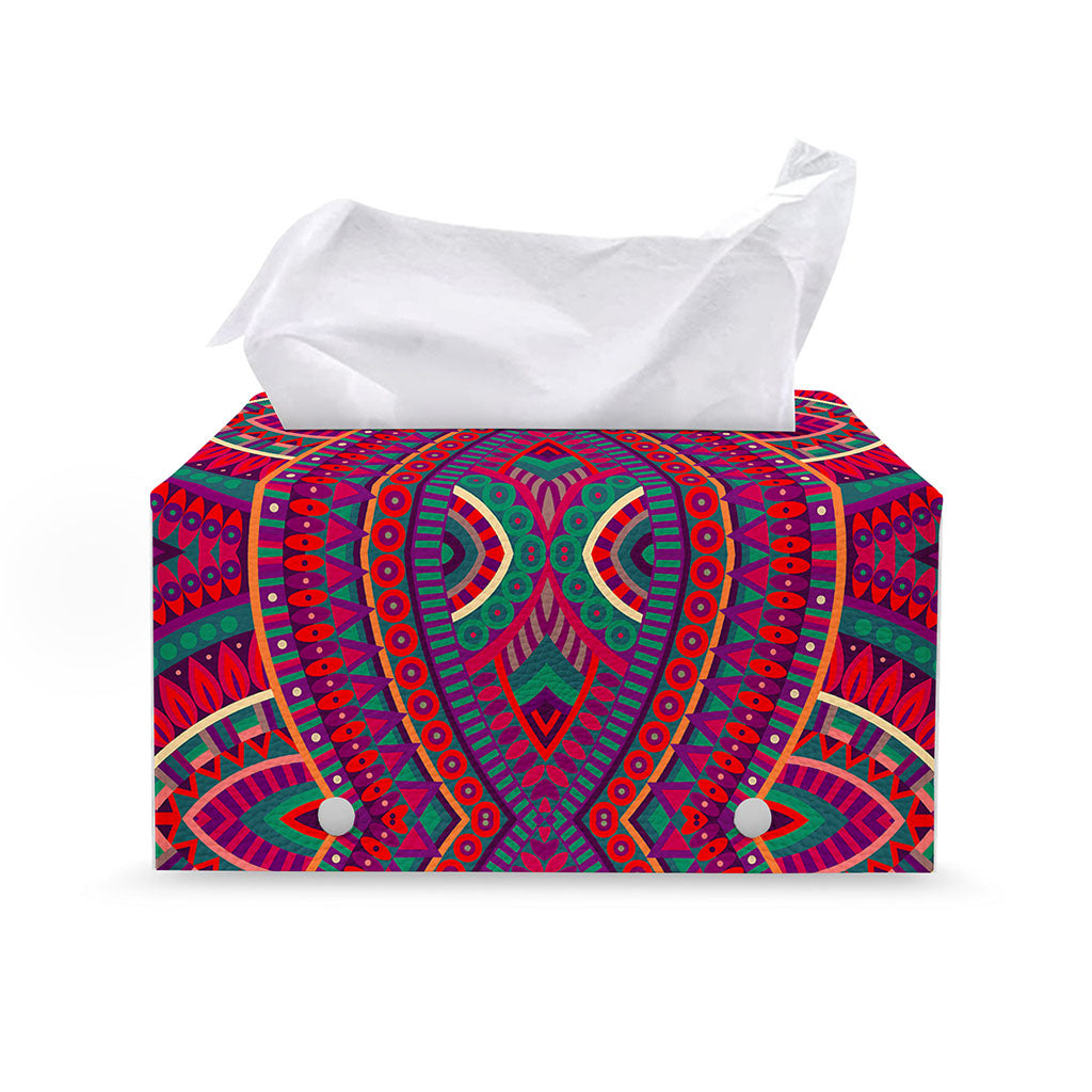 Red Tribal Ethnic Mandala Print Leather Tissue Box Cover