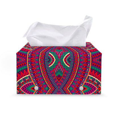 Red Tribal Ethnic Mandala Print Leather Tissue Box Cover