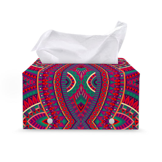 Red Tribal Ethnic Mandala Print Leather Tissue Box Cover