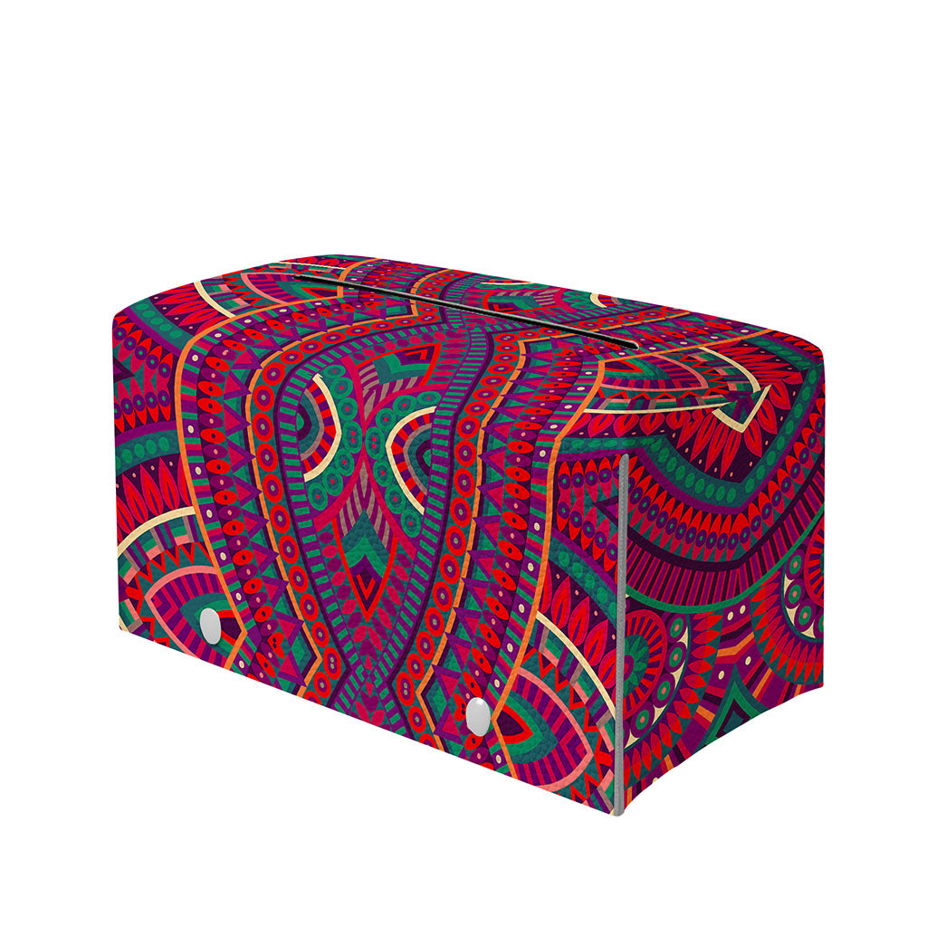 Red Tribal Ethnic Mandala Print Leather Tissue Box Cover