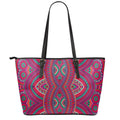 Red Tribal Ethnic Mandala Print Leather Tote Bag With Zipper