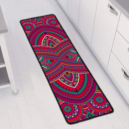 Red Tribal Ethnic Mandala Print Long Kitchen Mat