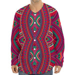 Red Tribal Ethnic Mandala Print Long Sleeve Baseball Jersey