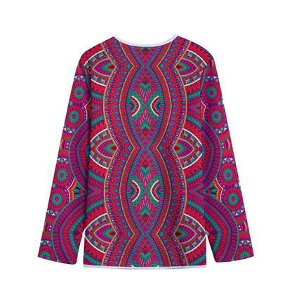 Red Tribal Ethnic Mandala Print Long Sleeve Short Coat