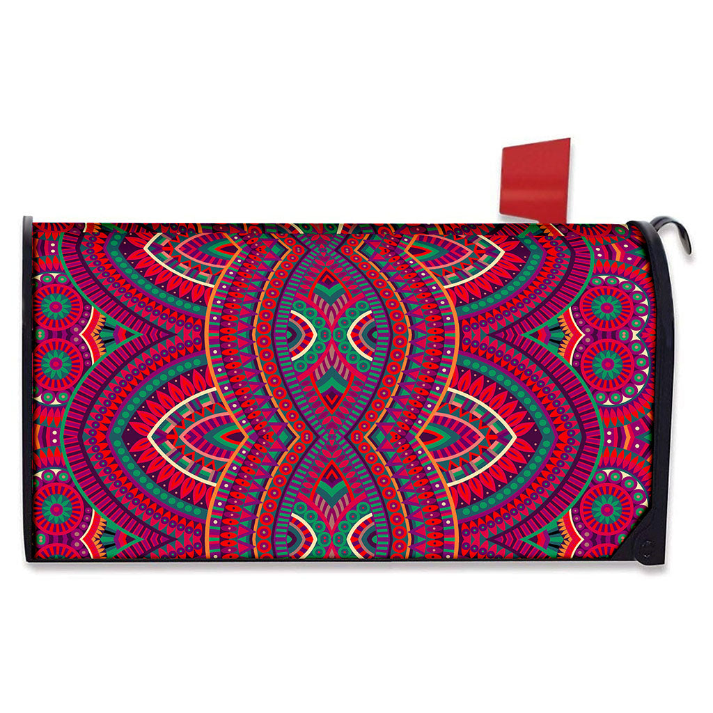 Red Tribal Ethnic Mandala Print Mailbox Cover